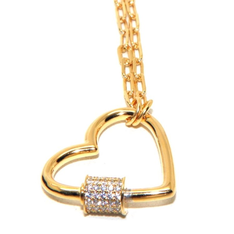 RMB|Heart necklace with zircons, 925 silver, yellow gold plated, woman staples NALBORI