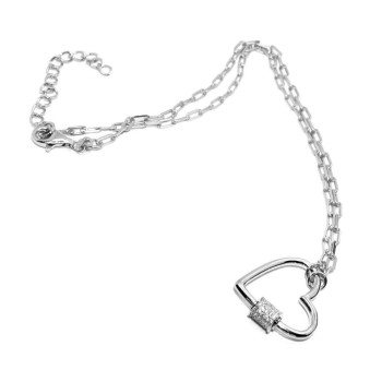 RMB|Heart necklace zircons 925 silver paperclips woman rhodium NALBORI