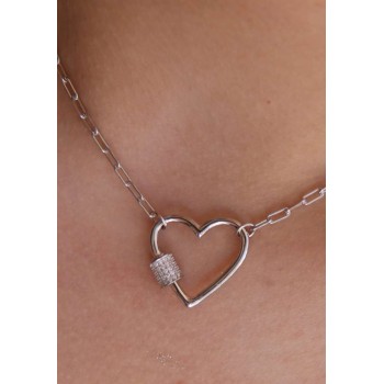 RMB|NALBORI Collana cuore argento 925 zirconi graffette donna rodiata