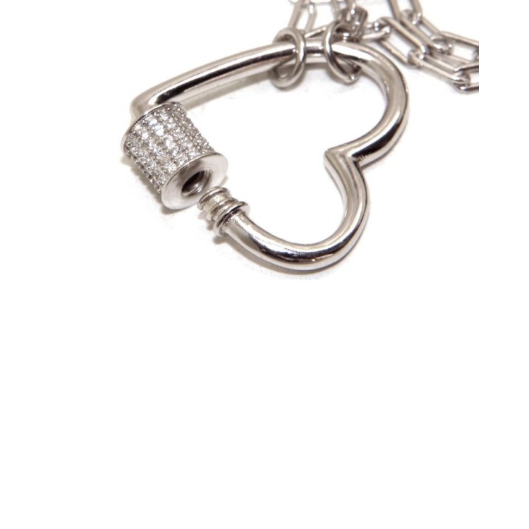 RMB|Heart necklace zircons 925 silver paperclips woman rhodium NALBORI