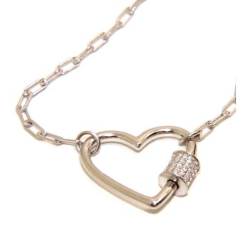 RMB|Heart necklace zircons 925 silver paperclips woman rhodium NALBORI