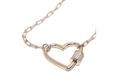 RMB|NALBORI Collana cuore argento 925 zirconi graffette donna rodiata