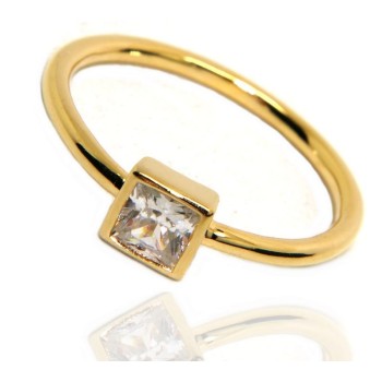 RMB|NALBORI solitario anello argento 925 placcato oro giallo carre' zircone quadrato donna