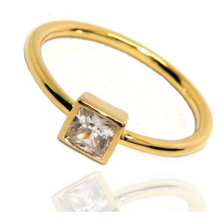 RMB|NALBORI solitario anello argento 925 placcato oro giallo carre' zircone quadrato donna