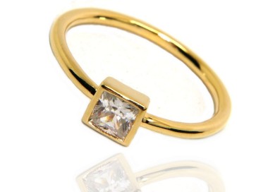 RMB|solitaire 925 silver ring carre 'yellow gold plated square zircon woman