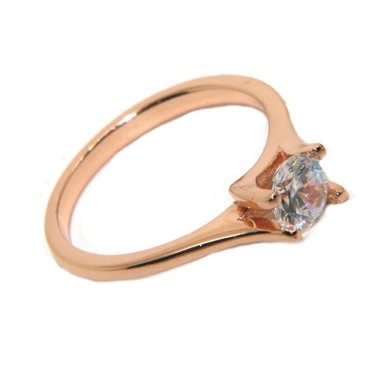 RMB|NALBORI solitaire ring 925 silver zircon 5mm woman rose gold bath
