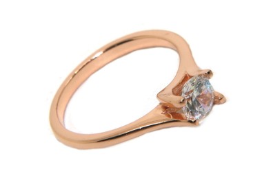 RMB|anello donna argento 925 solitario zircone 5mm donna bagno oro rosa