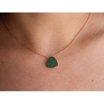 RMB|collana cuore verde argento 925 zirconi bagno oro rosa NALBORI