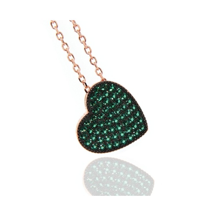 RMB|collana cuore verde argento 925 zirconi bagno oro rosa NALBORI
