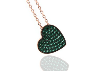 RMB|925 silver heart necklace with green zircons, rose gold plated NALBORI