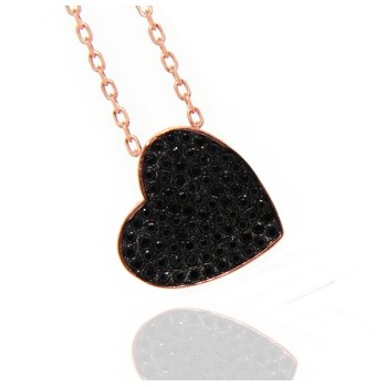 RMB|925 silver necklace with black cubic zirconia heart, rose gold plated NALBORI