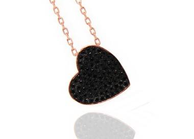 RMB|collana cuore nero argento 925 zirconi bagno oro rosa NALBORI