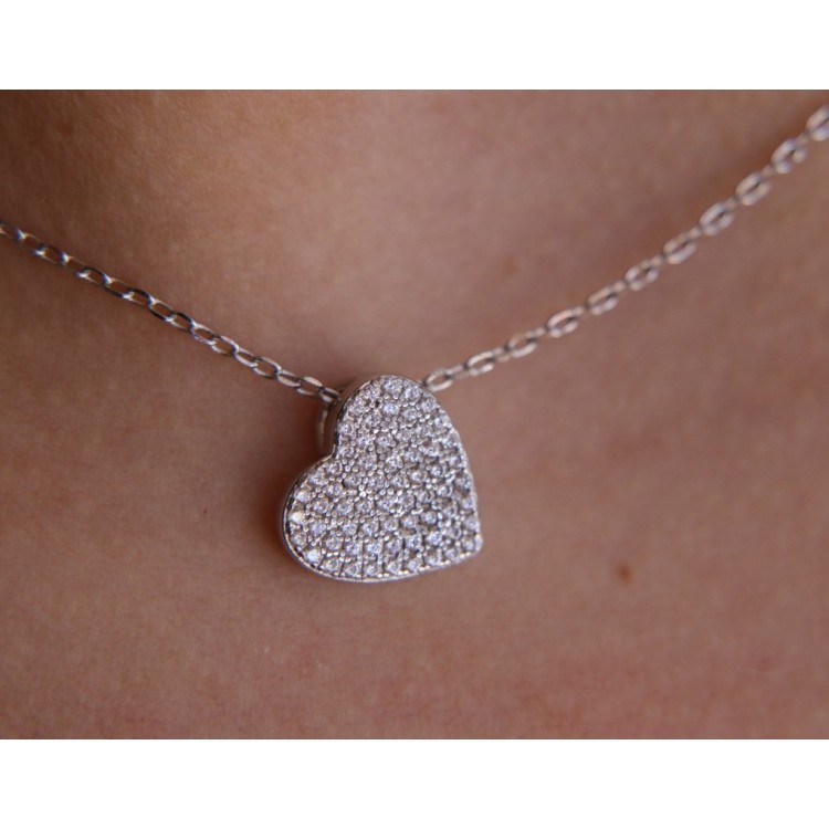 RMB|collana cuore argento 925 zirconi rodiata effetto oro bianco donna NALBORI