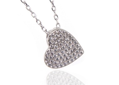 RMB|collana cuore argento 925 zirconi rodiata effetto oro bianco donna NALBORI