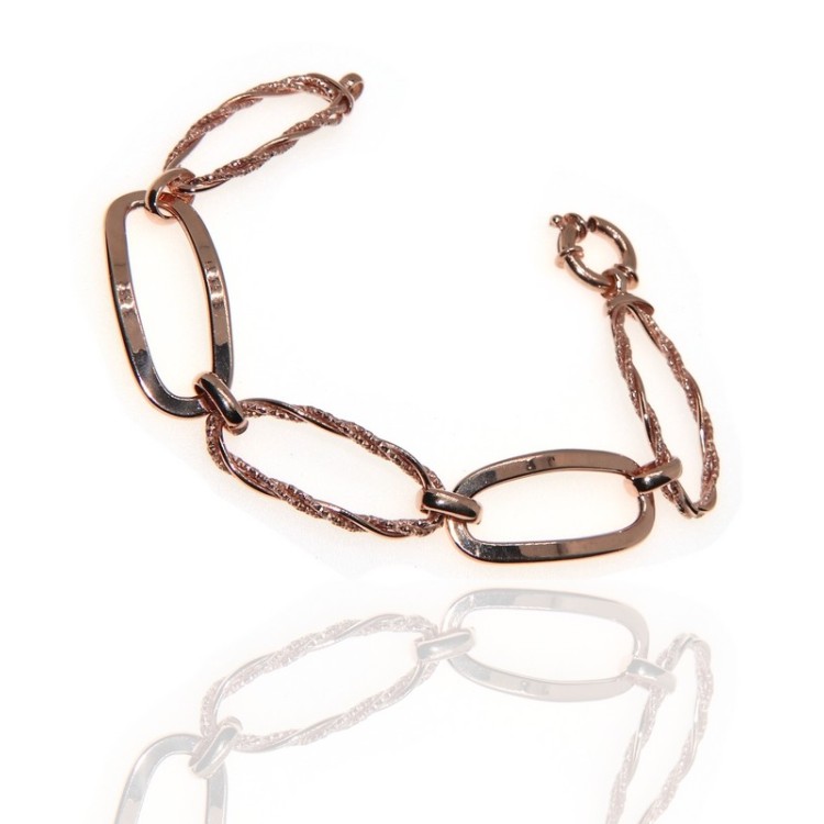 RMB|Bracciale maglia ovale argento 925 oro rosa liscio diamantato donna