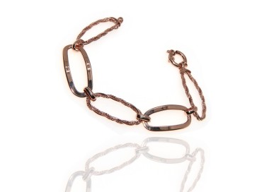 RMB|Bracciale maglia ovale argento 925 oro rosa liscio diamantato donna