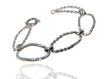 RMB|Bracciale ovali argento 925 maglia liscia diamantata oro bianco donna