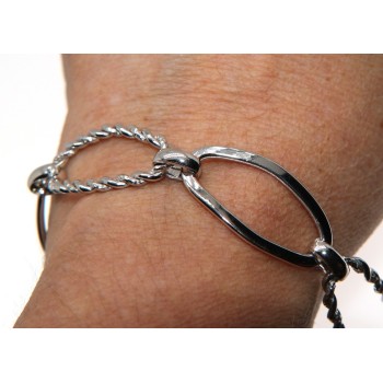 RMB|Bracciale ovali argento 925 maglia liscia diamantata oro bianco donna