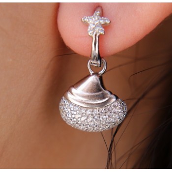RMB|925 silver circle earrings with starfish and rhodium shell NALBORI
