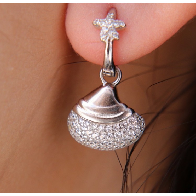 RMB|925 silver circle earrings with starfish and rhodium shell NALBORI