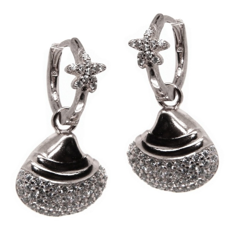 RMB|orecchini argento 925 cerchio conchiglia stella marina rodiato NALBORI