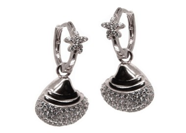RMB|925 silver circle earrings with starfish and rhodium shell