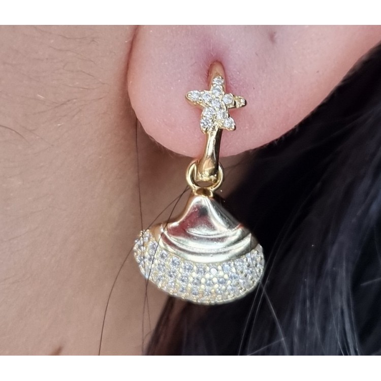 RMB|earrings 925 silver circle with starfish and shell yellow gold plated woman