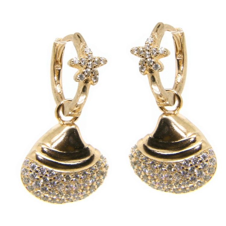 RMB|earrings 925 silver circle with starfish and shell yellow gold plated woman