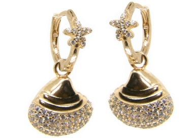 RMB|earrings 925 silver circle with starfish and shell yellow gold plated woman