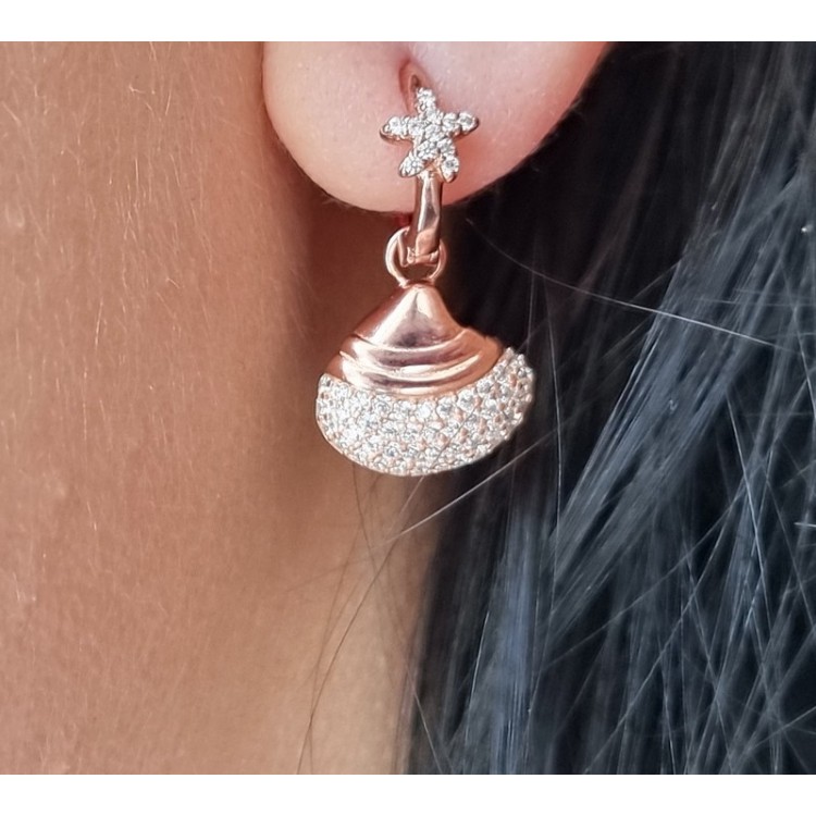 RMB|925 silver hoop earrings with starfish and shell rose gold plated woman NALBORI