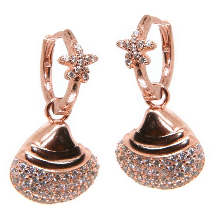 RMB|925 silver hoop earrings with starfish and shell rose gold plated woman NALBORI