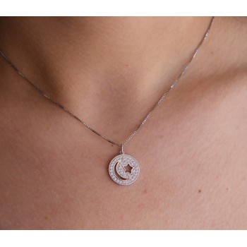 RMB|NALBORI collana zirconi argento 925 luna e stella ciondolo disco donna