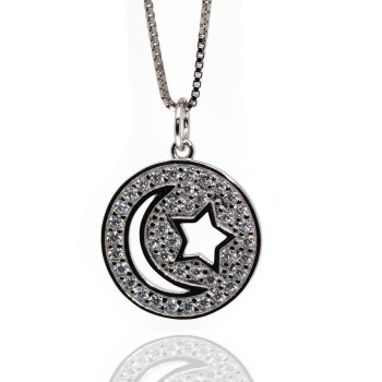 RMB|collana zirconi argento 925 luna e stella ciondolo disco donna NALBORI