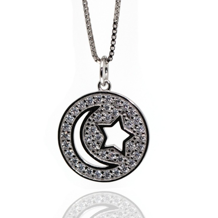 RMB|925 silver necklace moon and star pendant with zircons woman NALBORI