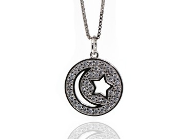 RMB|925 silver necklace moon and star pendant with zircons woman NALBORI