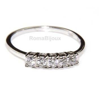 RMB|Argento 925 Rodiato : anello donna riviera con 5 zirconi bianchi da 2.5 mm