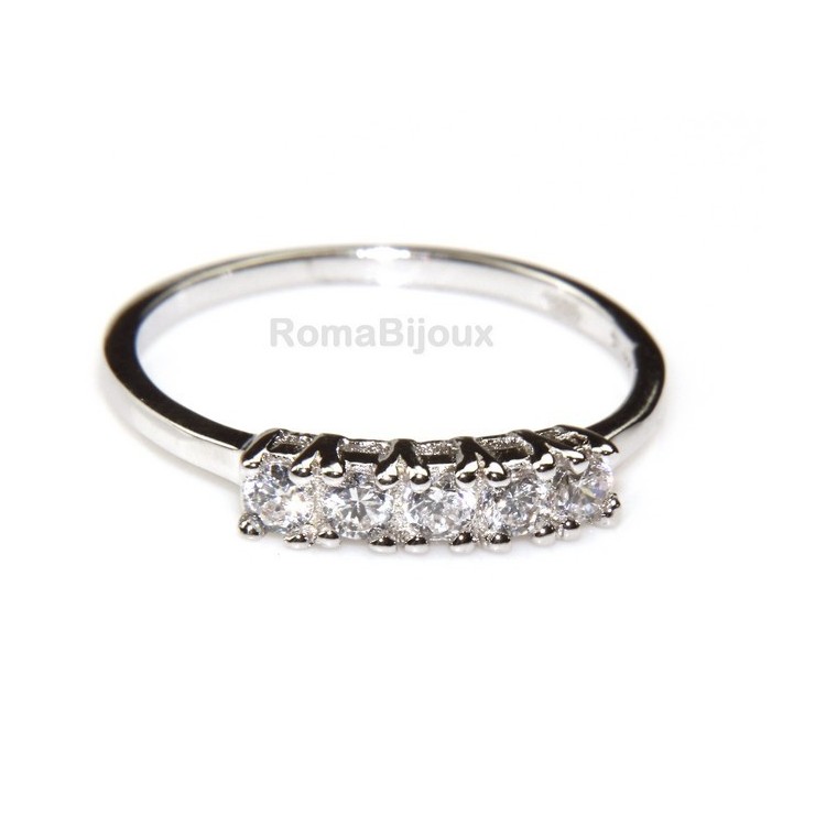 RMB|Argento 925 Rodiato : anello donna riviera con 5 zirconi bianchi da 2.5 mm