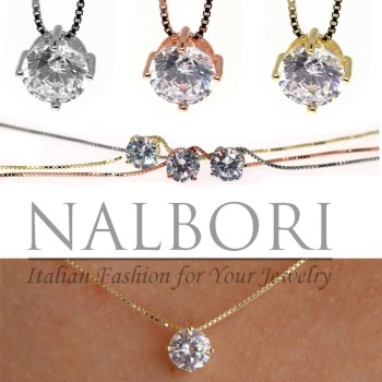 RMB|Collana argento 925 punto luce zircone 6mm 42cm donna marca NALBORI bagno rodio giallo rosa