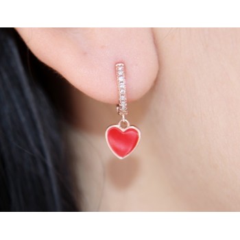 RMB|orecchini argento 925 cuore rosso cerchi bagno oro rosa zirconi donna