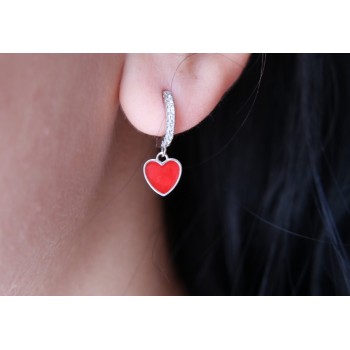 RMB|earrings 925 silver circles zircons red heart rhodium plated woman
