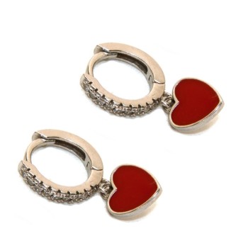 RMB|earrings 925 silver circles zircons red heart rhodium plated woman