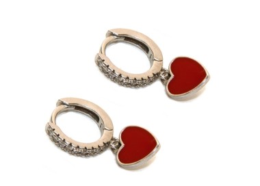 RMB|earrings 925 silver circles zircons red heart rhodium plated woman