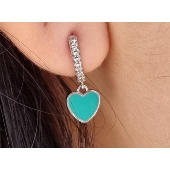 RMB|earrings 925 silver circles zircons heart green water rhodium woman