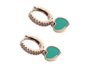 RMB|orecchini argento 925 cuore verdino cerchi zirconi rodio donna
