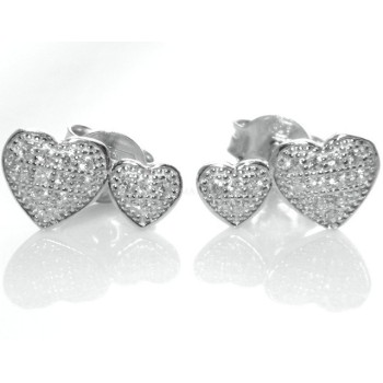 RMB|Argento 925 : orecchini donna zirconi bianchi cuore doppio