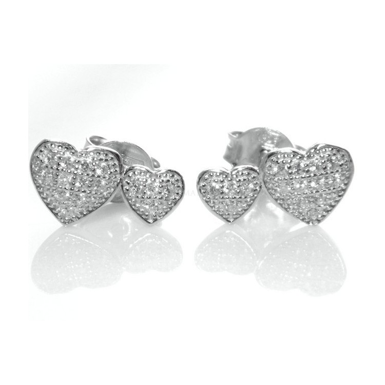 RMB|Argento 925 : orecchini donna zirconi bianchi cuore doppio