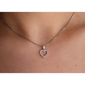RMB|925 silver heart necklace with open zircon pendant for women, NALBORI brand