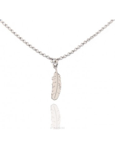 Silver 925: Necklace man or woman with feather pendant laser cutting