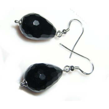 RMB|925 sterling silver natural onyx briolette pendant earrings for women