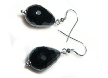 RMB|925 sterling silver natural onyx briolette pendant earrings for women